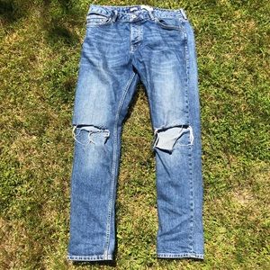 Topman Slim Stretch Jeans w Blowout Rips in Blue (34x 32)